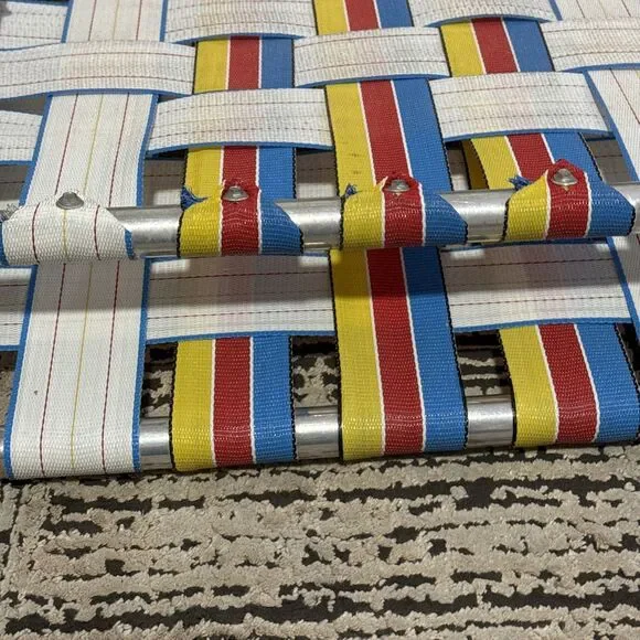 Vintage Rainbow Striped Mesh Web Aluminum Folding Lawn Chair 1970s Sun Terrace - Picture 11 of 13